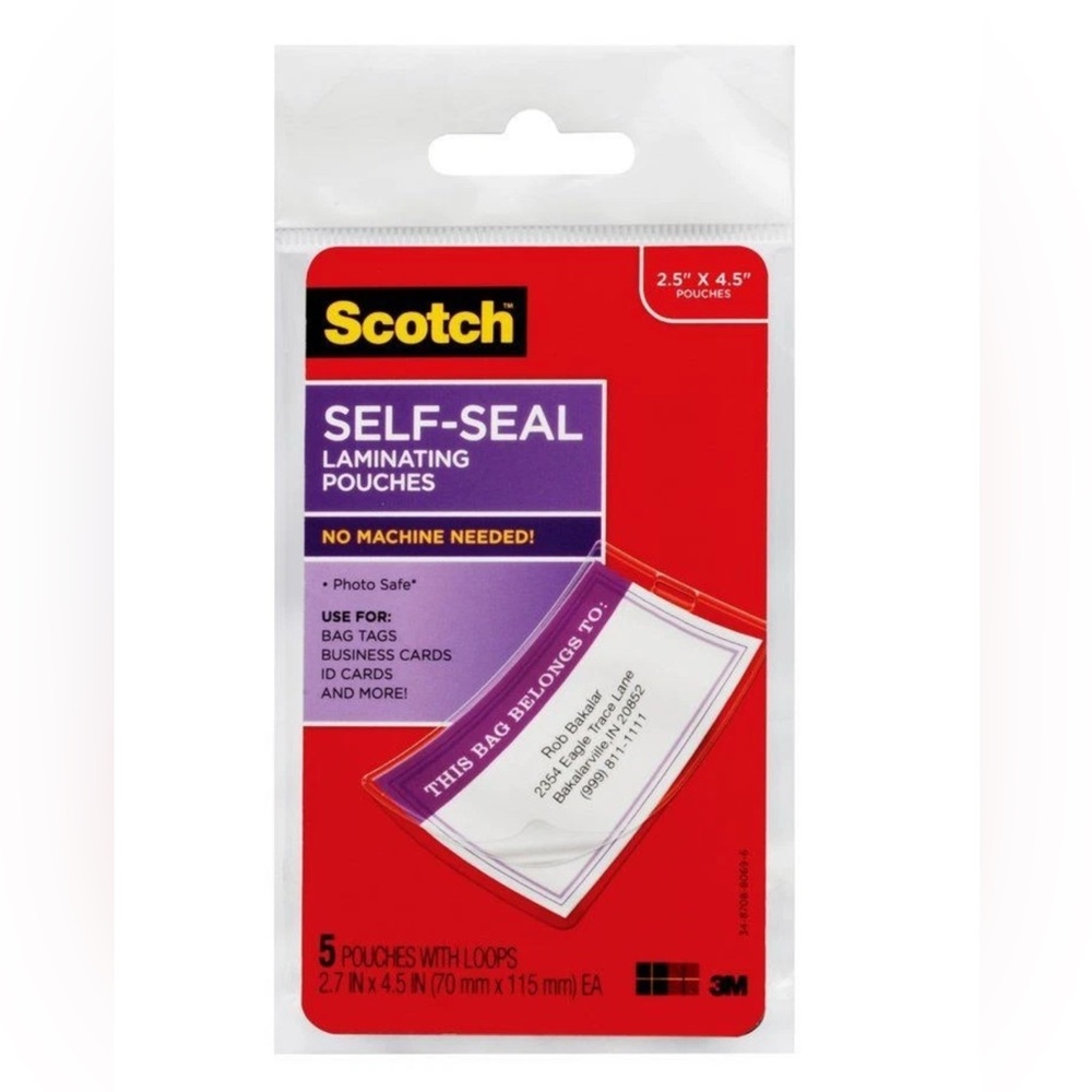 Scotch Bag Tags LS853-5G, Self Laminating Luggage Tags With Loops, 2 Packs of 5